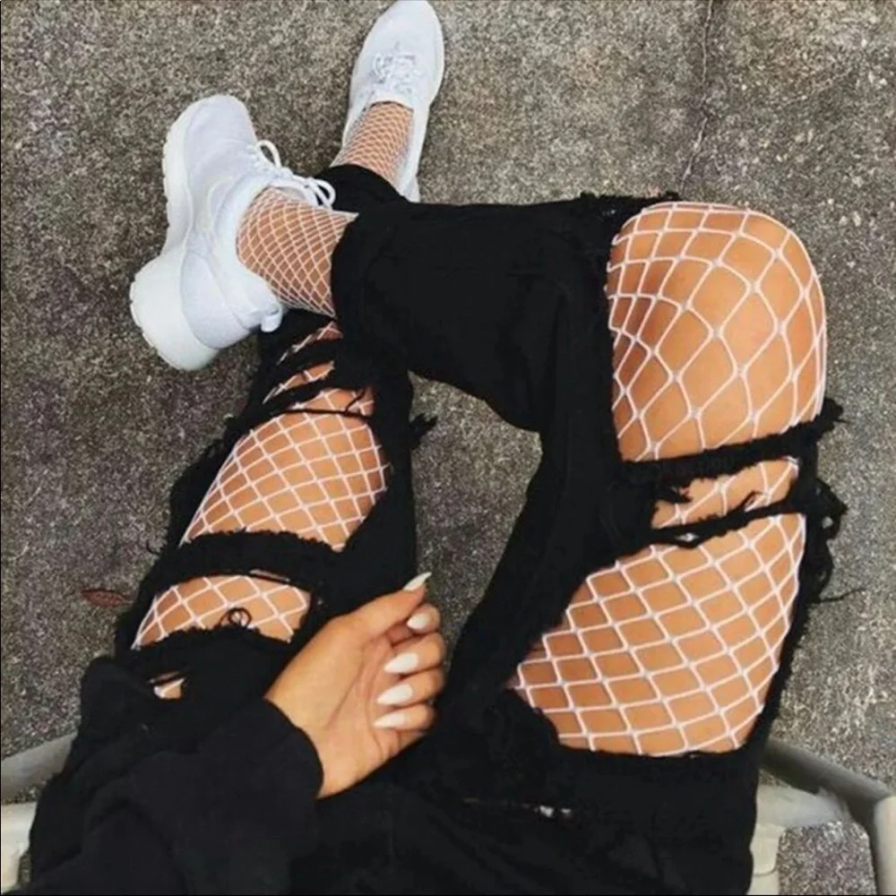 Womens One Size White High Waist Fishnet Stockings Sexy Lingerie Hosiery